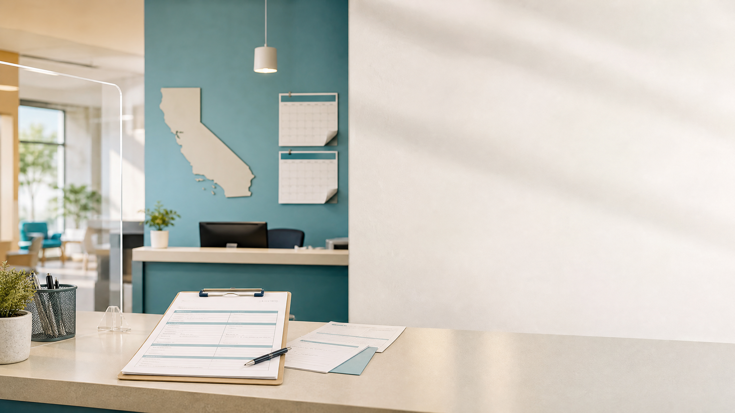 Editorial illustration of public health enrollment counter with California map and calendar